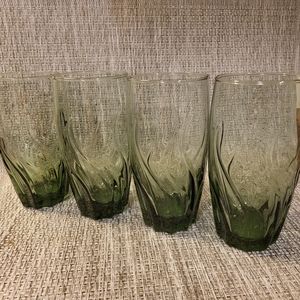 VTG Anchor Hocking Central Park Green Swirl Twist Tumbler Glasses~Set of 4